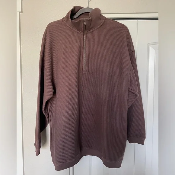 Aerie Ribbed Quarter-Zip Pullover | Oversized - Picture 4 of 6